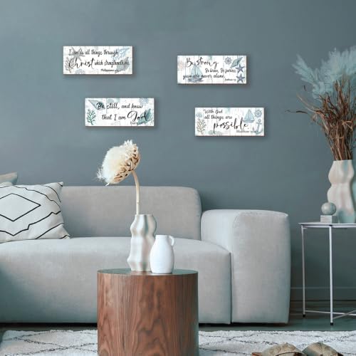 4 Pieces Coastal Wall Decor Ocean Beach Bathroom Decor With Bible Verses Wooden Christian Sign for Home Religious Prayer Wall Art for Living Room Office Bedroom Bathroom(Coastal,10x4") - Image 7