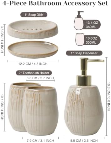 INGOFIN Ceramic Bathroom Accessories Set, Soap Dispenser &Toothbrush Holder - Image 2