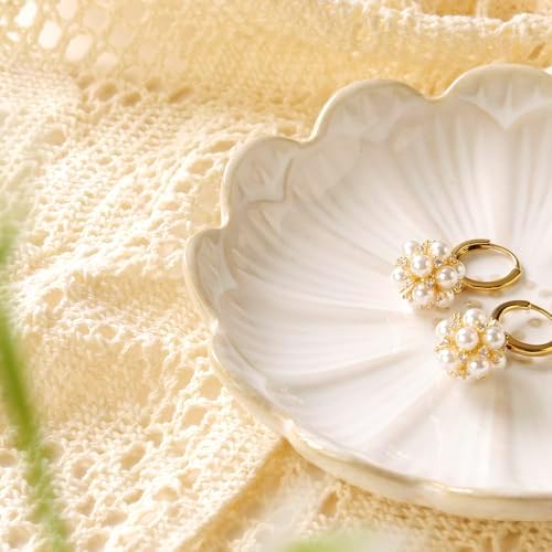 Lotus Ring Holder Dish Small Indoor Ash Tray, Ceramic Dessert Plate Trinket Jewelry Holder Organizing Necklace Earrings for Parents Friends Sister, White. All Jewelries Are NOT Included. - Image 2