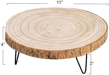 Creative Co-Op Decorative Paulownia Wood Pedestal with Metal Hairpin Legs Round Accent Stand, Natural Finish - Image 2
