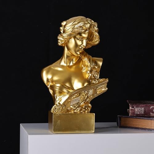 11.8" H Greek Mythology Bust Statue Decor,Artemis Statues Roman Goddess Figurines,Used for Sketch Practice Aesthetics Statues and Sculptures and Indoor Filling Space for Living Room, Bedroom (Gold) - Image 4