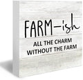 Rustic Farmhouse Wood Box Sign, Farmhouse Desk Shelf Decor, Farm-Ish All the Charm without the Farm Wooden Block Plaque Box Sign for Farmhouse Home Living Room Bedroom Table Decor by DUXMNAMG