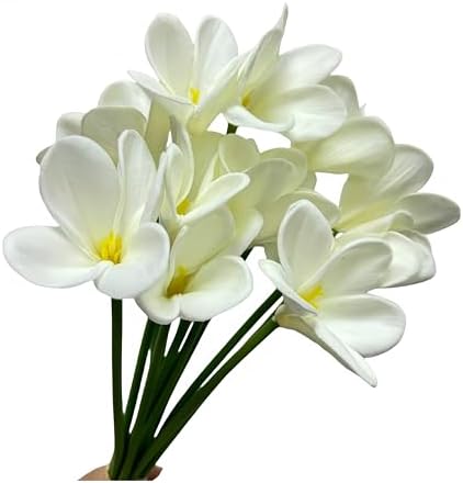 10 pcs White Artificial Plumeria Flowers with Stems, Real Touch,13inch by Unknown