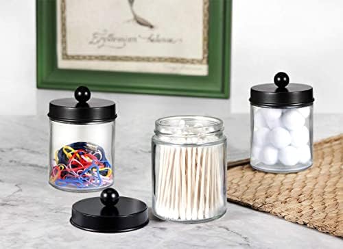 Amolliar Apothecary Jar Qtip Holder w/Metal Lid Glass,Glass, Black 2Pack - Image 6
