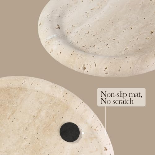 Koville Italian Round Travertine Tray, 8" Vanity Decorative Marble Tray for Countertop, Catchall for Perfume, Candles, Jewelry Dish - Image 4