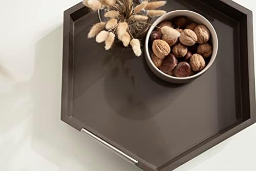 Kate and Laurel Lipton Modern Hexagon Tray; 18 x 15.5; Brown and Silver; Decorative Geometric Serving Tray for Storage and Display - Image 7