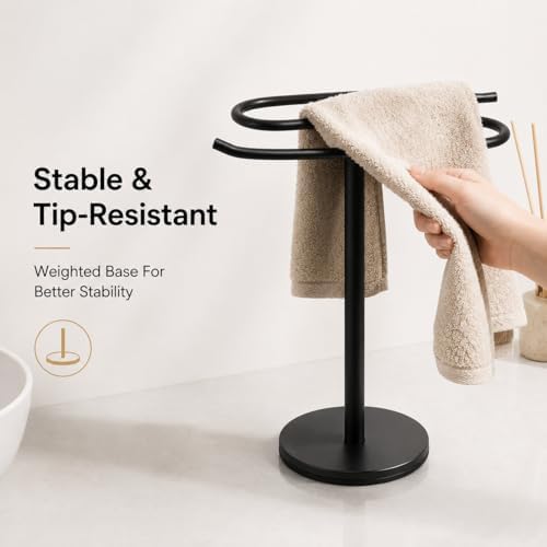 Matte Black Hand Towel Holder Stand,13 Inch Tall Free-Standing Towel Rack, SUS304 Stainless Steel Towel Bar Rack Stand, Tower Bar for Bathroom Kitchen Vanity Countertop… - Image 4