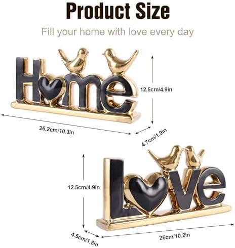 Love Sign Decor,Gold Room Decor Aesthetic, Knick Knack Shelf,Bird Decor, Boho Bookshelf,Abstract Statue,for Living Room,Bedroom, Contemporary Tv Stand Set of 2 (2, Gold Black) - Image 3