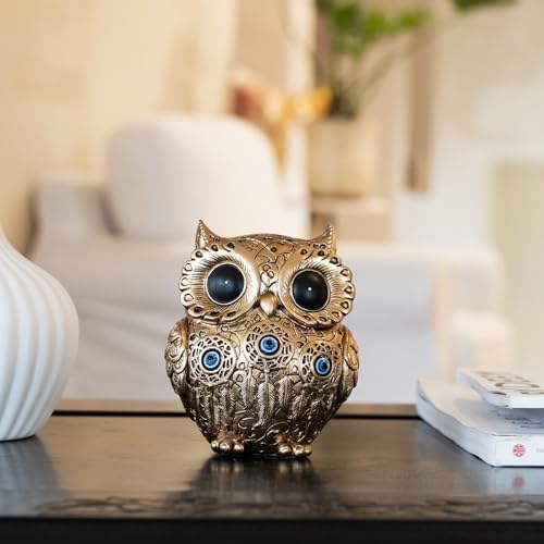 TOHLUCS Owl Statue Home Decor Accents with Evil Eye.Gold Decor for Bookshelf, Bedroom, Living Room, Office, Table and Shelf.Vintage Owl Figurines Gifts for Birds Lover.Cute Small Animal Sculptures. - Image 3