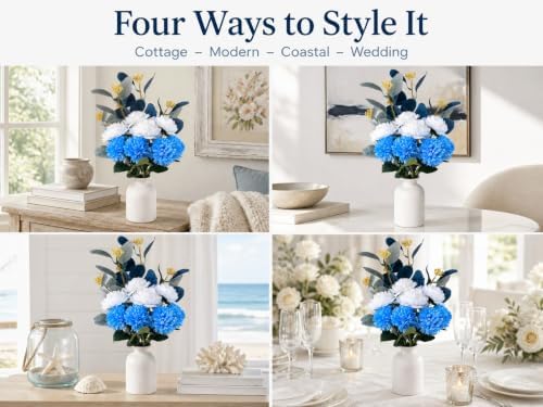 Artificial Flower Bouquet with Vase,Fake Flowers Peony Mums Eucalyptus - Image 6