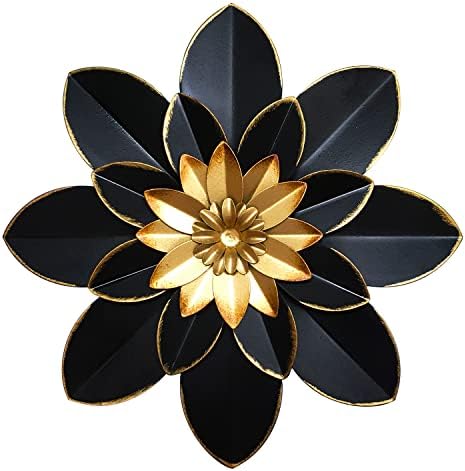Metal Flower Wall Art Decor, 9.5“ Rustic Modern Floral Sculpture, Distressed Iron Wall Hanging Home Decoration Accent Artworks for Indoor Kitchen Bedroom Living Room Office Outdoor Garden Patio by Picfarce