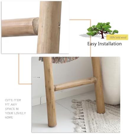 FUIN Blanket Ladder, 57in Rustic Solid Wood Decorative Ladder, Brown - Image 4