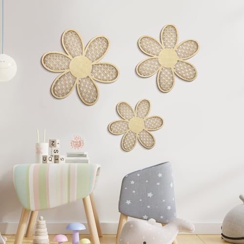 Maitys 3 Pcs Boho Daisy Flower Wall Decor Nursery Art, Wooden Color - Image 5