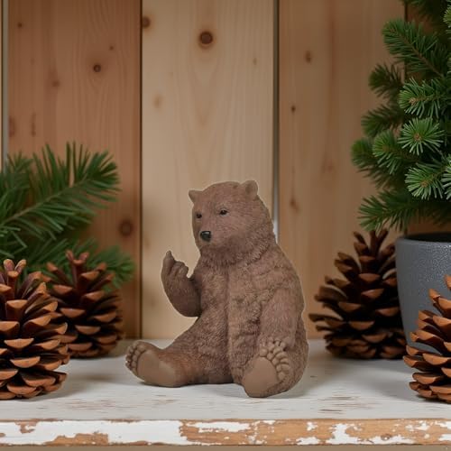 JFSM INC. Brown Bear Raising Middle Finger Figurine Funny Hilarious Decor - Cabin Themed Decor, Funny Bear Gifts, - Image 2