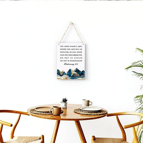 BELLOWDEER Inspirational Decor Deuteronomy 31:8 Christian Gifts Bible Verse Wall Art Scripture Wooden Hanging Sign for Modern Home Office Bathroom Bedroom Wall Art Decoration 8 x 10 Inches - Image 4