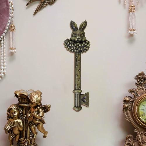 Esvinte Vintage Wall Sculpture Bronze Gold Key Wall Decor Antique Decoration Pediment Hallway Art Statue for Living Room Office Bedroom Gallery,Handmade Gift,A Whimsical Art Piece with Intricate Textures (Brassy Rabbit Head) - Image 4