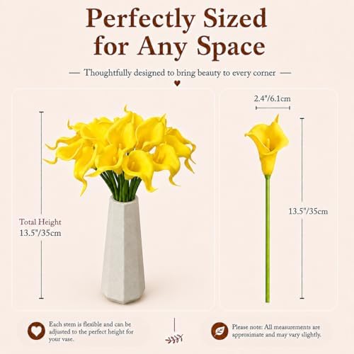 Mandy's 20pcs Pure Yellow Calla Lily Artificial Flowers - Image 3