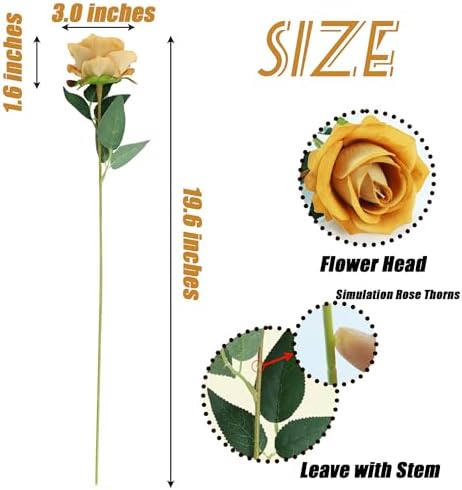 SITUMEIZI 15PCS Artificial Roses Silk Flowers Fake Roses Realistic Bouquet Long Stem with Gift Box for Mother's Gift Day Home Party Wedding Decorations(Gold) - Image 2