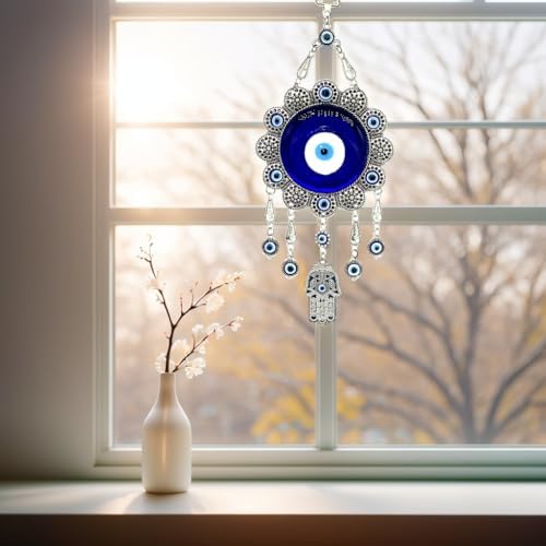 Blue Evil Eye Hamsa Hand Wall Hanging Ornament Decor, Sunflower Design - Image 4