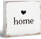 Home Sign, Home Signs for House Decor, Welcome Sign, Rustic Farmhouse Desk Decor Wood Block Box Plaque for Living Bedroom Room Wall Shelf, Housewarming Gifts, 8x8inch by ANIANG