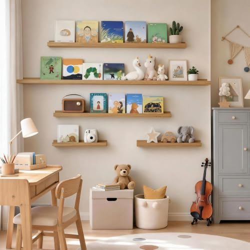 48inch Long Floating Shelves for Wall Decor, 3-Set Shelves with Lip, Brown - Image 6