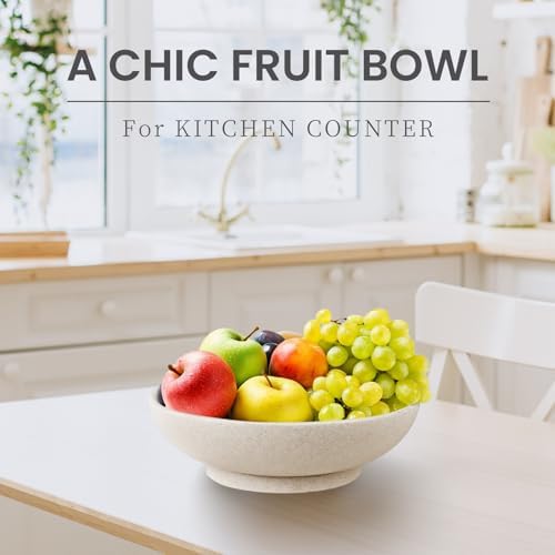 L'ARL GMVOI Large Decorative Bowl,Modern Fruit Bowl for Kitchen Counter,Handicraft Decorative Bowls for Home Decor,Stylish Key Bowl for Entry Table - Artificial Stone Beige - Image 2