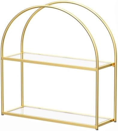 Crofy 2-Tier Arched Wall Shelf with Gold Frame & Transparent Shelves by CrofyLLC