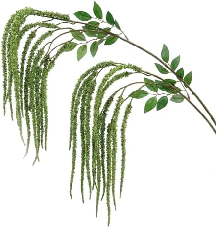 2Pcs Amaranthus Artificial Flower, 43" Faux Hanging Amaranthus Silk Cascading Floral Stems for Wedding Bouquet, Home Vase Decor, Bendable Stems Fake Hanging Plants (Green) by Unknown