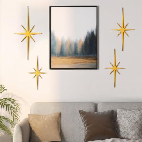 Blulu 4 Pcs Starburst Mid Century Wall Decor, Retro Gold Wall Art - Image 5