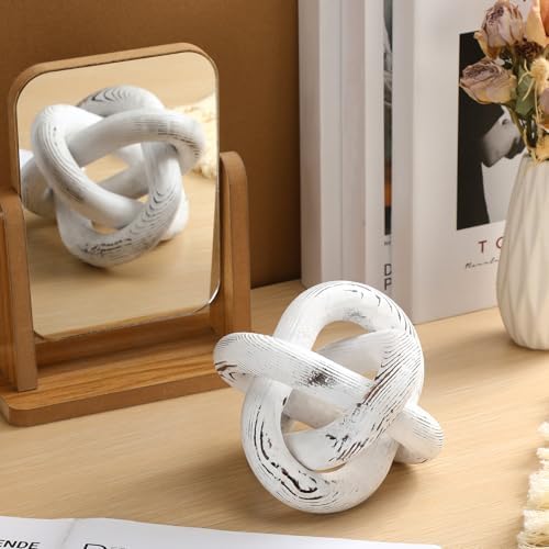 Yalikop 3 Link Wood Knot Decor Rustic Table Shelf Accents, Retro White - Image 5