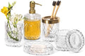 EMPO 6PCS Bathroom Clear Glass Accessories Set (Lotion Soap Dispenser, Soap Dish, Toothbrush Holder, Tumbler, Cotton Swab Jar), Contemporary Modern Decor Crystal Vintage Gift (6pcs Clear) by EMPO