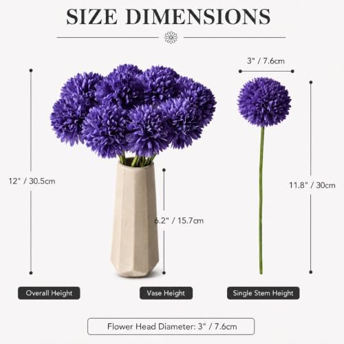 Mandy's 12pcs Artificial Purple Ball Chrysanthemum Flowers - Image 3