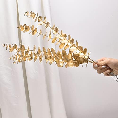 CATTREE Artificial Gold Eucalyptus, Faux Plastic Golden Plants 19" Tall 10 Pcs, Wreath Decorations Fake Shrubs for Wedding Hotel Hall Party Indoor Home Table Centerpieces DIY Decor Planting Filler - Image 4