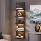 Homaterial 5 Tier Wall Shelf Unit with Light, Black - Image 4