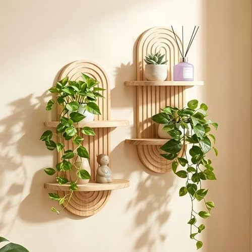 LIYAOLI Boho Plant Wall Shelf Set of 2, Floating Shelves for Bedroom Decor by LIYAOLI