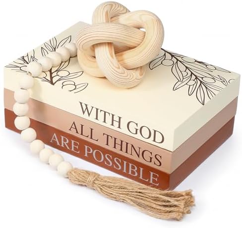 Capoda 5 Pcs Decorative Books with Wooden Knot Bead Garland, Brown, Faith by Capoda