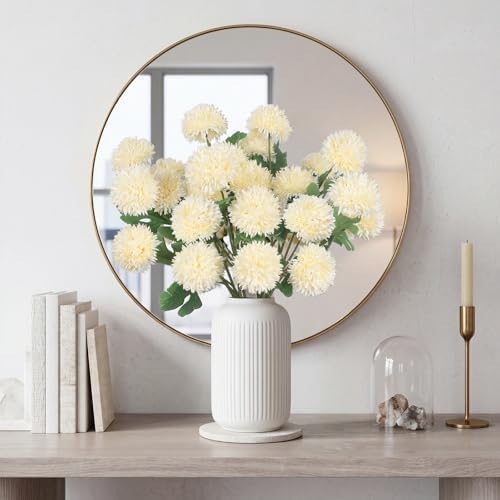 8PCS Champagne 24 Head 3" Large Chrysanthemum Artificial Flower Balls Stems - Image 3