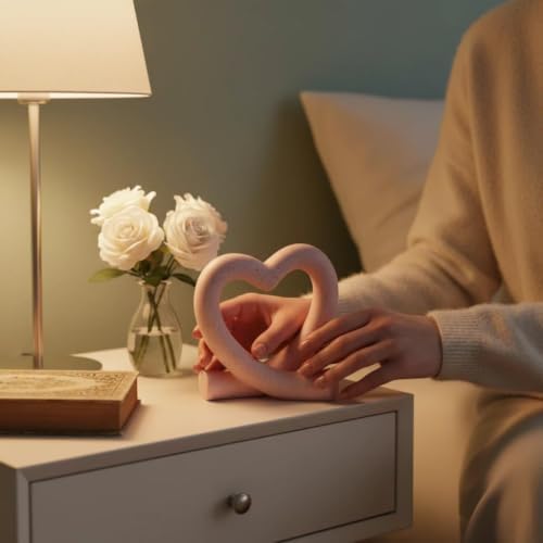 Lescafita Pink Heart Decor Sculpture, Cute Romantic Love Statue Aesthetic Room Decor for Bedroom Desk Shelf Coffee Table, Gift for Her Valentines Birthday - Image 2