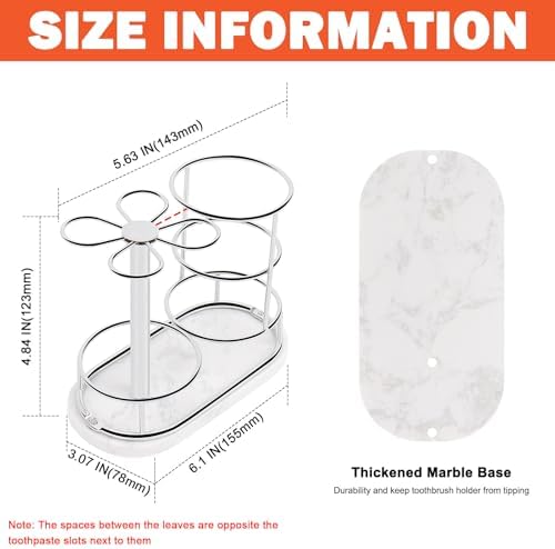 Toothbrush Holder Stand for Bathroom, Metal Toothbrush Organizer with Marble Base, Toothbrush Storage Collection for Family, Suitable for Home Hotel Countertop Vanity (Medium, Chrome Finish) - Image 2