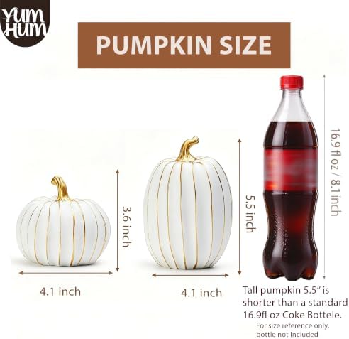 2Pcs Resin Pumpkin Figurines, Gold Stripe Fall Thanksgiving Decor - Image 2