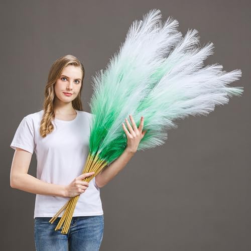 7 Pcs 45" Faux Pampas Grass – Fluffy Artificial Pompous Grass for Tall Floor Vase, Non-Shedding Home Decor, Boho Wedding Flowers, Baby Shower Centerpieces, Bedroom & Living Room Decor (Green Gradient) by AuroraPrime