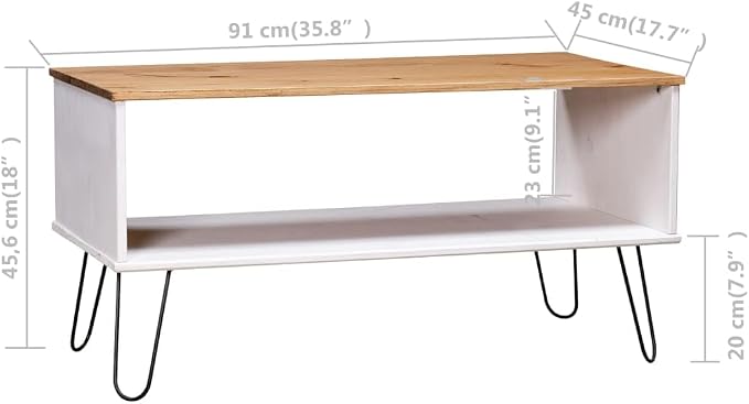 White & Natural Solid Pine Wood Coffee Table, Scandinavian Style, - Image 2