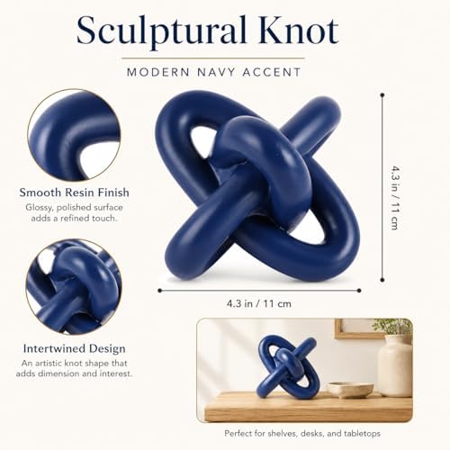 XMGZQ Blue Knot Decor for Coffee Table Book,Chain Link Decor for Bookshelf Entry Table TV Stand,Navy Knot Sculpture for Home Living Room,Object Decoracions para sala,adornos para sala Modernos - Image 3