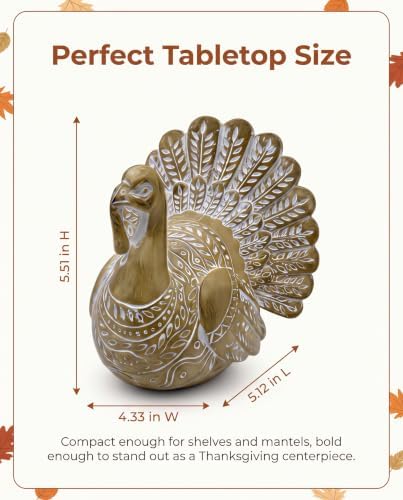 GoGnome Resin Turkey Figurine, Hand-Painted Thanksgiving Tabletop Decor, Fall Harvest Turkey Statue for Mantel, Shelf, Dining Table, Kitchen, Entryway - Image 3