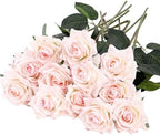 Kimura's Cabin 12pcs Real Touch Rose Artificial Flower Long Stem,Light Pink by WeddingPartyArrangementBouquetsDecorationArtificialFlowers