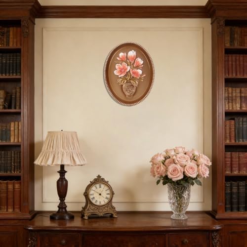 SIKOO Vintage Wall Sculptures Bronze Gold Magnolia Flower Wall Art Hand Painted Ornate Wall Hanging Decoration Antique Pediment Wall Statue Ornament Decor Gallery for Kitchen Bedroom Living Room - Image 4