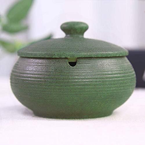 Lependor Ceramic Ashtray with Lid,Windproof,Ash Holder for Smokers,Desktop Smoking Ash Tray for Home Office Decoration - Dark Green - Image 5