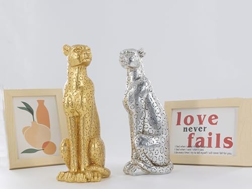 Cheetah Statue Sculptures Home Decor , 11"Gold Leopard Antique Classical Figurine Sitting Sculpture Standing,Office,living room,dining room,display rack,coffee table or entrance tabletop decoration - Image 5