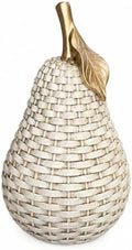 Woven Pear Decor, Decorative Fruit Figurine with Gold Stem, Resin Pear Sculpture, Farmhouse Tabletop Decor for Living Room, Kitchen, Shelf by Dwelloria