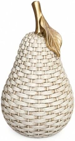Woven Pear Decor, Decorative Fruit Figurine with Gold Stem, Resin Pear Sculpture, Farmhouse Tabletop Decor for Living Room, Kitchen, Shelf by Dwelloria